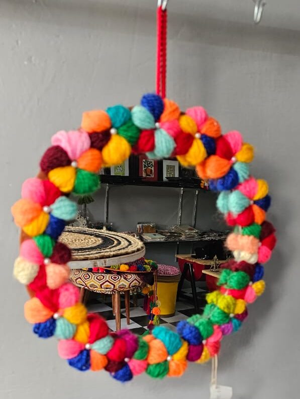 Wool Based Decorative Multicolor Mirror to enhance the look of your home
